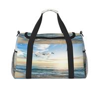 Borsone da viaggio, pieghevole, bagaglio a mano con tracolla staccabile, per weekend, palestra e pendolari in aeroporto (Wild Animals Wolf, 50 x 33 x 26), La spiaggia con uccelli marini, One Size