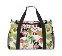 Borsone da viaggio, pieghevole, bagaglio a mano con tracolla staccabile, per weekend, palestra e pendolari in aeroporto, motivo: fenicottero, 50 x 33 x 26 cm, Corgi Hawaiian Tropical Estate Ananas