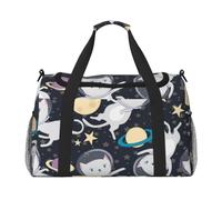 Borsone da viaggio, pieghevole, bagaglio a mano con tracolla staccabile, per weekend, palestra e pendolari in aeroporto (Buon Ringraziamento, 50 x 33 x 26), Fun Cat Astronauta, One Size, Bagaglio a