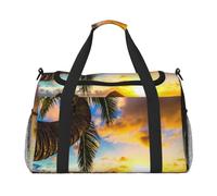 Borsone da viaggio, pieghevole, bagaglio a mano con tracolla staccabile, per weekend, palestra e pendolari in aeroporto (Wild Animals Wolf, 50 x 33 x 26), Spiaggia tropicale., One Size, Bagaglio a