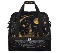 Borsone da viaggio pieghevole Boho Moon Sun Castle di grande capacità per sport e palestra con scomparto asciutto bagnato tasca per scarpe leggero da portare avanti durante la notte Weekender borsa