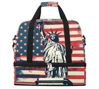 Borsone da viaggio pieghevole con bandiera retrò Statua della Libertà, borsa da palestra espandibile con scomparto per scarpe, borsa da weekend di grande capacità, borsa da viaggio per sport, viaggi