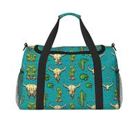 Borsone da viaggio pieghevole con cactus e teschio di toro, borsa da viaggio, borsa a mano per gite nel fine settimana, per viaggi spontanei, nero, taglia unica, Nero, One Size