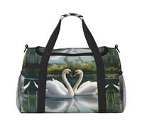 Borsone da viaggio pieghevole con cigni bianchi sul lago, borsa da viaggio per gite nel fine settimana, per viaggi spontanei, nero, taglia unica, Nero, One Size