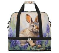 Borsone da viaggio pieghevole con coniglio, animale, giacinto, floreale, borsa da palestra espandibile con scomparto per scarpe, grande capacità, borsa da weekender, per viaggi, sport, viaggi notturni
