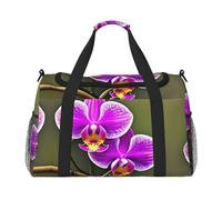 Borsone da viaggio pieghevole con fiori di orchidea, borsa da viaggio, borsa da trasporto per gite nel fine settimana, per viaggi spontanei, nero, taglia unica, Nero, One Size