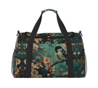 Borsone da viaggio pieghevole con fiori e uccelli, borsa da viaggio, borsa da trasporto per gite nel fine settimana, per viaggi spontanei, nero, taglia unica, Nero, One Size