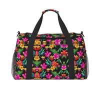 Borsone da viaggio pieghevole con fiori hawaiani, borsa da viaggio, borsa da trasporto per gite nel fine settimana, per viaggi spontanei, nero, taglia unica, Nero, One Size