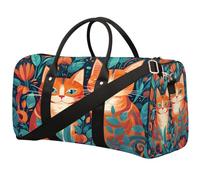 Borsone da viaggio pieghevole con fiori, piante, gatti, impermeabile, per sport, palestra, con spallacci