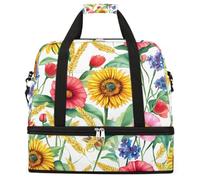 Borsone da viaggio pieghevole con girasoli, papaveri e fiordalisi, grande capacità, borsa sportiva da palestra con scomparto asciutto bagnato, tasca per scarpe, leggera, da portare con sé durante la