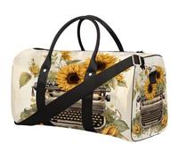 Borsone da viaggio pieghevole con macchina da scrivere retrò girasole impermeabile sport palestra borsa con spallacci