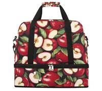 Borsone da viaggio pieghevole con mele rosse alla frutta, grande capacità, borsa sportiva da palestra con scomparto asciutto bagnato, tasca per scarpe, leggera, da portare con sé durante la notte