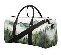 Borsone da viaggio pieghevole con montagne e foreste ad acquerello, impermeabile, per sport, palestra, con spallacci