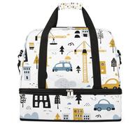 Borsone da viaggio pieghevole con motivo auto e città, grande capacità, borsa sportiva da palestra con scomparto asciutto bagnato, tasca per scarpe, leggera, da portare con sé durante la notte, borsa