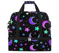 Borsone da viaggio pieghevole con motivo luna e stelle, grande capacità, per sport, palestra, con scomparto asciutto e bagnato, tasca per scarpe, leggera, da portare con sé durante la notte, per donne