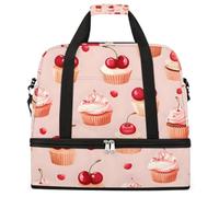 Borsone da viaggio pieghevole con motivo torta di ciliegie, borsa da palestra espandibile con scomparto per scarpe, borsa da weekend di grande capacità, borsa da viaggio per sport, viaggi notturni