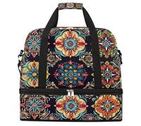 Borsone da viaggio pieghevole con ornamenti etnici colorati borsa da palestra di grande capacità con scomparto asciutto bagnato tasca per scarpe leggera da portare durante la notte borsa da weekend