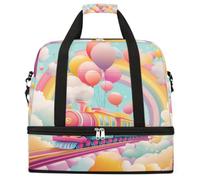 Borsone da viaggio pieghevole con palloncini colorati con treno arcobaleno, grande capacità, borsa sportiva da palestra con scomparto asciutto bagnato, tasca per scarpe, leggera, da portare con sé