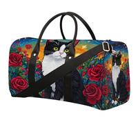Borsone da viaggio pieghevole con rose, mucche, gatti, impermeabile, per sport, palestra, con spallacci