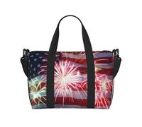 Borsone da viaggio pieghevole con stampa con bandiera americana, borsa da viaggio pieghevole, borsa da viaggio per il fine settimana, per donne e uomini, Fuochi d'artificio scintillanti della, One