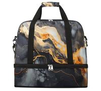 Borsone da viaggio pieghevole con texture marmorizzata nera e oro, grande capacità, borsa sportiva da palestra con scomparto asciutto bagnato, tasca per scarpe, leggera, da portare con sé durante la
