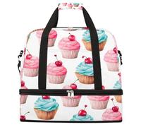 Borsone da viaggio pieghevole con torta di ciliegie ad acquerello, borsa da palestra espandibile con scomparto per scarpe, borsa da weekend di grande capacità, borsa da viaggio per sport, viaggi