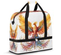 Borsone da viaggio pieghevole per donne e uomini, 47 l, borsa da fine settimana con manica trolley borsa a tracolla separata bagnata per sport, palestra, viaggi, animali fenici, Colore, 47 L,