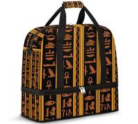 Borsone da viaggio pieghevole per donne e uomini, 47 l, borsa da fine settimana con manica trolley, borsa a tracolla separata per sport, palestra, viaggi, geroglifici antico Egitto, Colore, 47 L,