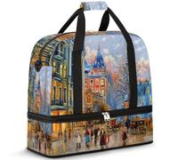 Borsone da viaggio pieghevole per donne e uomini, 47 l, borsa da fine settimana con manica trolley, borsa a tracolla separata per sport, palestra, viaggi, pittura vintage con paesaggio stradale,
