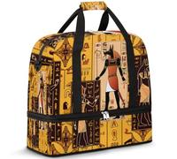 Borsone da viaggio pieghevole per donne e uomini, 47 l, borsa da fine settimana con manica trolley, borsa a tracolla separata per sport, palestra, viaggi, geroglifici antico Egitto, Colore, 47 L,