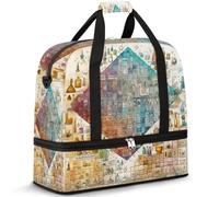 Borsone da viaggio pieghevole per donne e uomini, 47 l, borsa per il fine settimana con manica trolley, borsa a tracolla separata per sport, palestra, viaggi, tavola periodica vintage chimica, Colore,