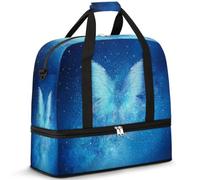 Borsone da viaggio pieghevole per donne e uomini, 47 l, borsa per il fine settimana con manica trolley borsa a tracolla separata per sport, palestra, viaggi, universo, galassia, stelle, farfalle,