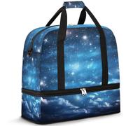 Borsone da viaggio pieghevole per donne e uomini, 47 l, borsa per il fine settimana con manica trolley, borsa a tracolla separata per sport, palestra, viaggi, universo, galassia notte, Colore, 47 L,
