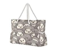 Borsone da viaggio portatile con motivo riccio, grigio, con tasche laterali, borsa da spiaggia a prova di sabbia, con portabicchieri sul lato