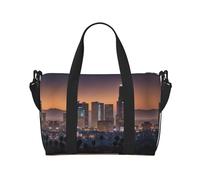 Borsone da viaggio portatile con stampa panoramica di Los Angeles, ideale per viaggi d'affari e privati, nero, Taglia unica