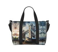 Borsone da viaggio portatile con stampa storica Old Tower Bridge London, ideale per viaggi d'affari e privati, nero, Taglia unica