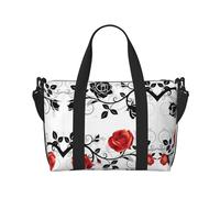 Borsone da viaggio primaverile con rose floreali con foglie, borsa da viaggio per uomo, borsa da viaggio per weekender, borsa sportiva da palestra, nero, Taglia unica