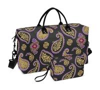 Borsone da viaggio Retro Moda Fiore Paisley Oro Rosso Weekender Bag con Toiletry Bag per Viaggi di Lavoro Pieghevole bolsa de mano para ropa de