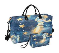 Borsone da viaggio Rockets of Astronauts con borsa da toilette e tracolla regolabile, per viaggi, palestra, yoga, weekend, Multicolore, Taglia unica, Beauty case