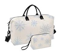 Borsone da viaggio romantico con fiocco di neve natalizio blu borsa da viaggio week-end borsa tote bag con tracolla regolabile per palestra set da 2 pezzi, Fiocco di neve natalizio romantico blu, 1