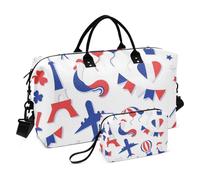 Borsone da viaggio romantico Parigi blu, bianco e rosso, borsa da palestra con borsa da toilette per viaggi di lavoro, set da 2 pezzi, Blu, bianco e rosso romantico Parigi, 1 size