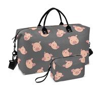 Borsone da viaggio rosa disegnato a mano con teste di maiale carino borsa da viaggio borsa da viaggio impermeabile borsa da palestra con borsa da toilette per viaggi in aereo, Mano disegnato carino