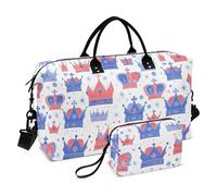 Borsone da viaggio rosso bianco e blu Union Jack Crown Carry On Tote Bag con tracolla regolabile per trekking impermeabile bolsa de lona para