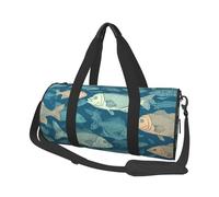 Borsone da viaggio rotondo a righe blu beige - Borsa da viaggio durevole di grande capacità per vacanze, palestra, brevi viaggi, Pesci dell'oceano, Taglia unica