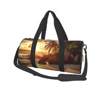 Borsone da viaggio rotondo con cuore rosso glitterato, grande capacità, resistente, per vacanze, palestra, brevi viaggi, Spiaggia tropicale al tramonto, Taglia unica