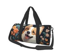 Borsone da viaggio rotondo con cuore rosso glitterato, grande capacità, resistente, per vacanze, palestra, brevi viaggi, Motivo Corgi., Taglia unica