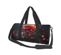 Borsone da viaggio rotondo con cuore rosso glitterato, grande capacità, resistente, per vacanze, palestra, brevi viaggi, Fiori rossi che bruciano, Taglia unica