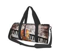Borsone da viaggio rotondo con immagine di whisky e sigarette, grande capacità, resistente, per vacanze, palestra, brevi viaggi, Note musicali per violino pianoforte, Taglia unica