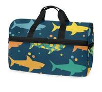 Borsone da viaggio senza cuciture con squali colorati per uomini, donne, ragazzi, ragazze, adolescenti, borsa da palestra oversize con scomparto per scarpe durante la notte, fine settimana, yoga,