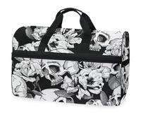 Borsone da viaggio senza cuciture con teschio e fiori, per uomini, donne, ragazzi, ragazze, adolescenti, borsa da palestra oversize con scomparto per scarpe, per la notte, il fine settimana, yoga,